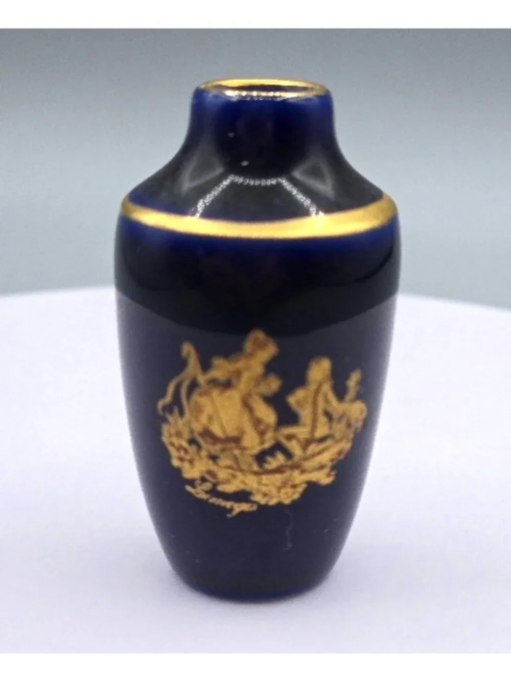 VTG Miniature LIMOGES Castel Gilded Cobalt Blue Tapered Vase from France